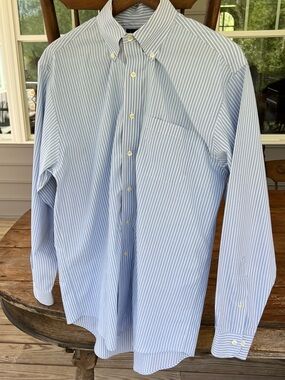 Brooks Brothers 1818 Long Sleeve Button Up Shirt Cotton Blue White Stripe Medium